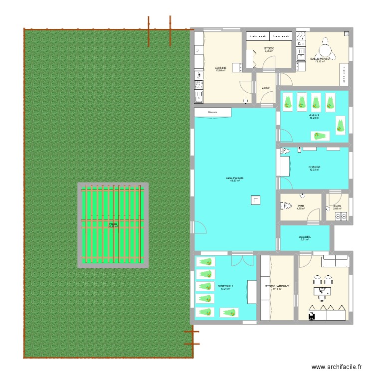 PLAN FRANCELINE. Plan de 14 pièces et 189 m2