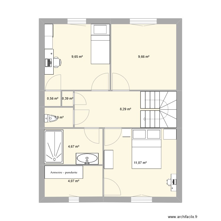 Etage 1. Plan de 9 pièces et 50 m2