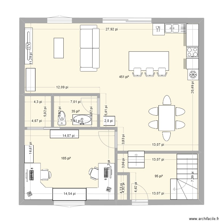 rez-de-chaussée. Plan de 4 pièces et 71 m2