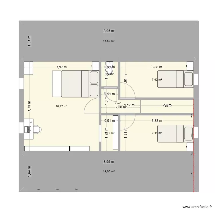 Maison 4. Plan de 9 Pièces et 70 m²