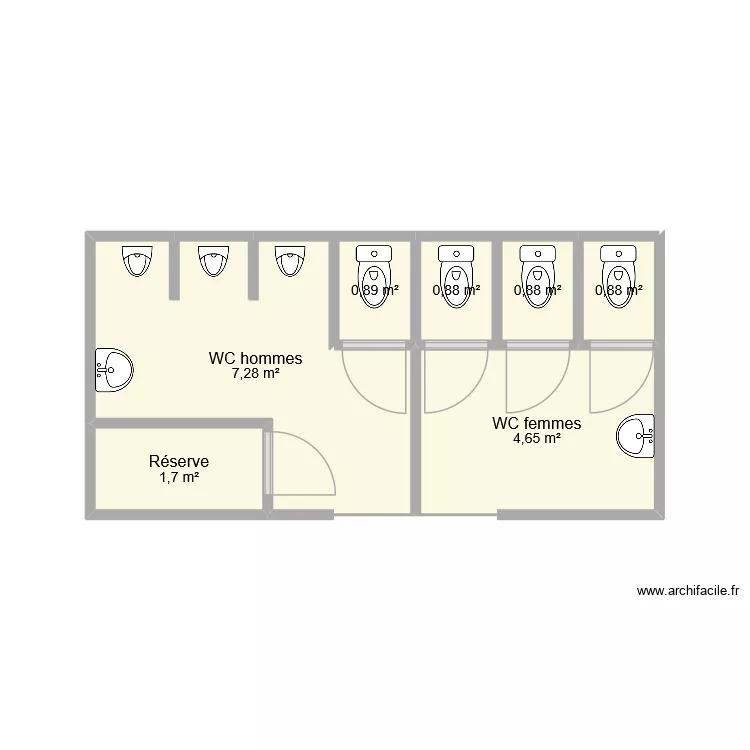 WC ext Villa Beach. Plan de 7  et 17 m²
