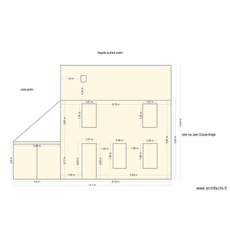 plan façade sud avant. Plan de 11 pièces et 86 m2