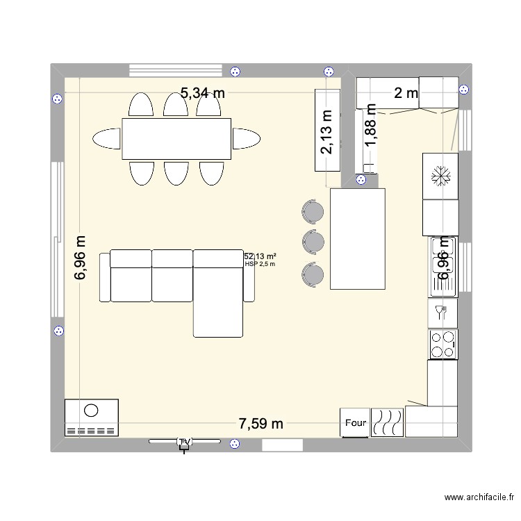 maison. Plan de 1 pièce et 52 m2