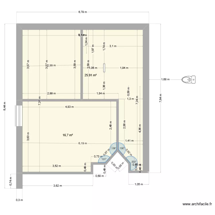 PLAN DONNE AU PLAQUISTE. Plan de 2 Pièces et 43 m² PLAN DONNE AU PLAQUISTE. Plan de 2 Pièces et 43 m²