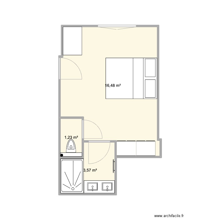 Plan suite parentale Lemud. Plan de 3 pièces et 21 m2