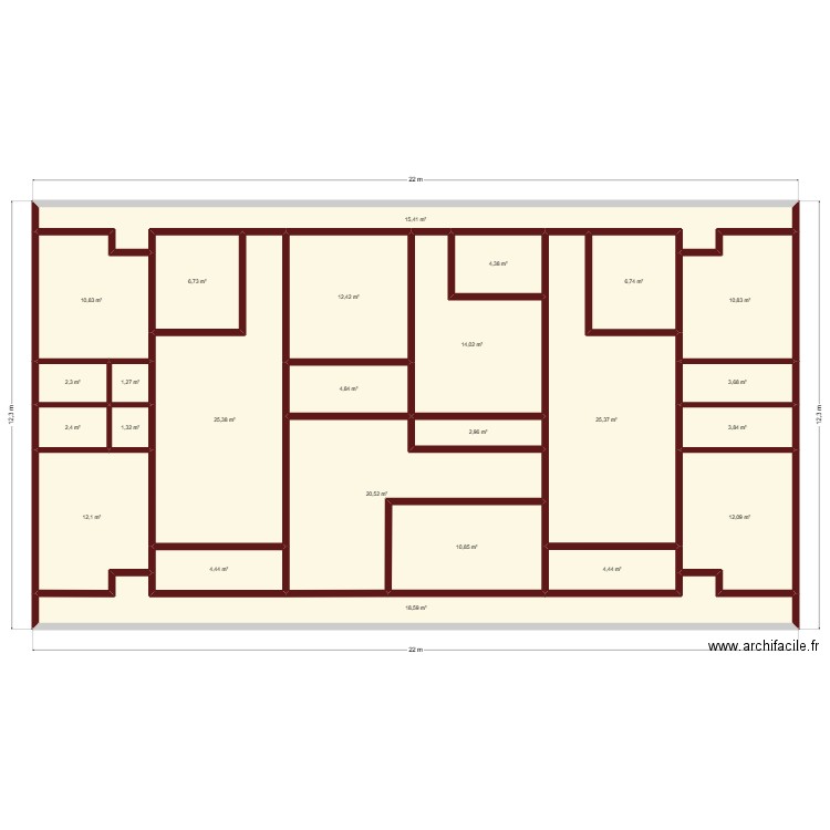 plan dosso cousin. Plan de 25 pièces et 238 m2