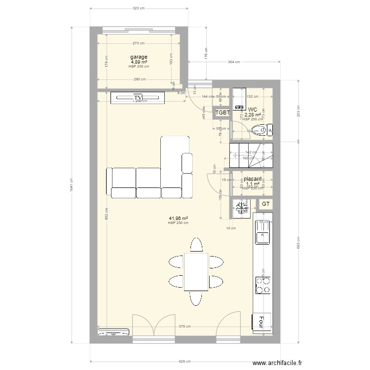 galleron RDC. Plan de 6 pièces et 51 m2