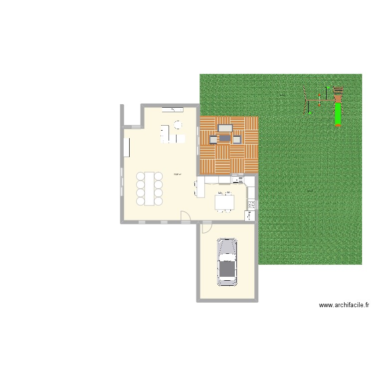 piece a vivre. Plan de 2 pièces et 103 m2