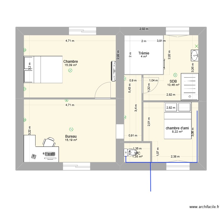 Projet ETAGE NAILOUX. Plan de 6 pièces et 54 m2