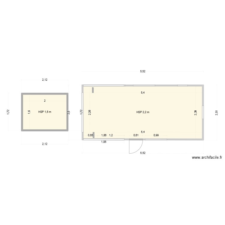 intérieur. Plan de 2 pièces et 16 m2