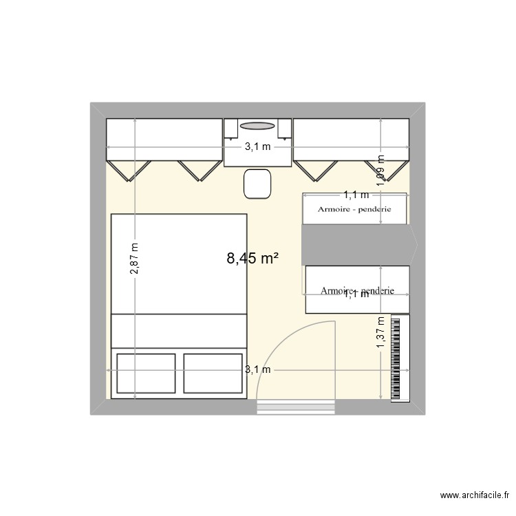 grenier. Plan de 1 pièce et 8 m2