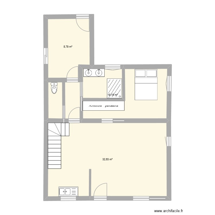 st gildas. Plan de 3 pièces et 61 m2