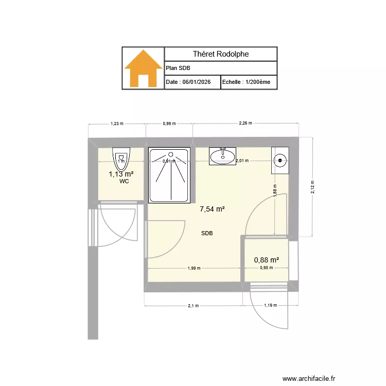Th&eacute;ret rodolphe. Plan de 3 pièces et 10 m²