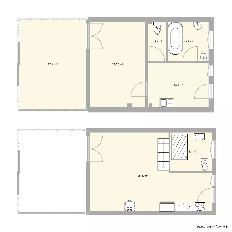 remalard rez de chauss&eacute;e. Plan de 7  et 76 m²
