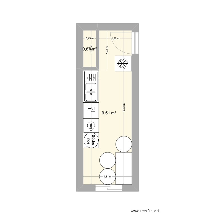 cuisine picpus. Plan de 2 pièces et 10 m2