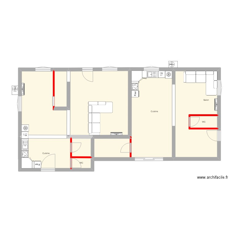 Castelnau rdc clim et canap cuisine. Plan de 9 pièces et 116 m2