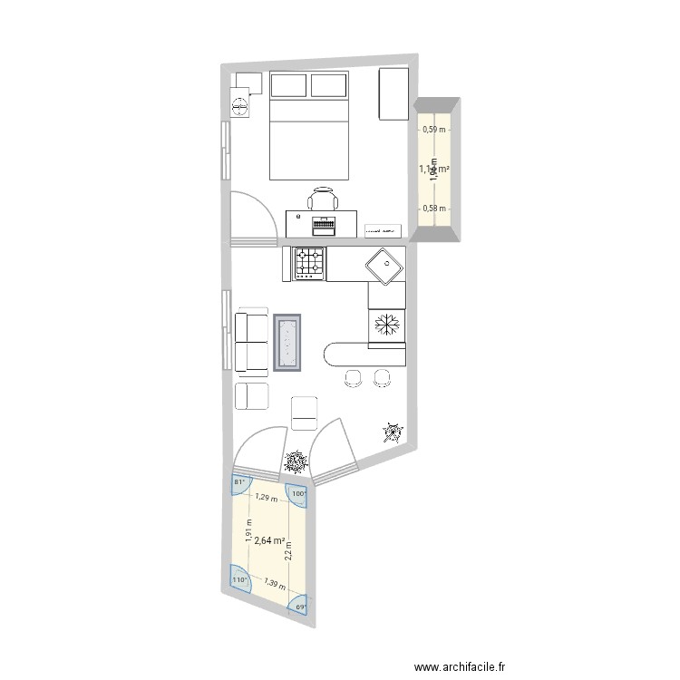 Casa17. Plan de 2 pièces et 4 m2