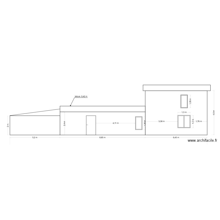 PLAN FACADE EST (coté cour privée) AVANT TRAVAUX. Plan de 0 pièce et 0 m2