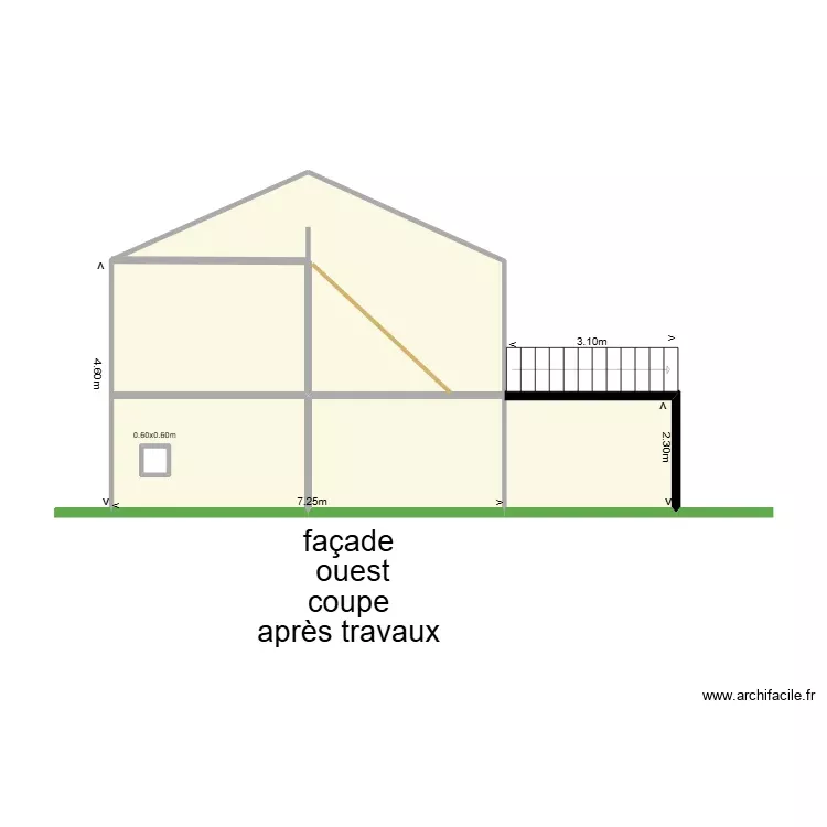 facade ouest coupe apres renovation. Plan de 6 Pièces et 42 m² facade ouest coupe apres renovation. Plan de 6 Pièces et 42 m²