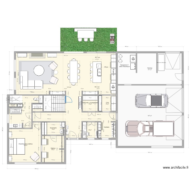 Ketch garage. Plan de 13 pièces et 243 m2