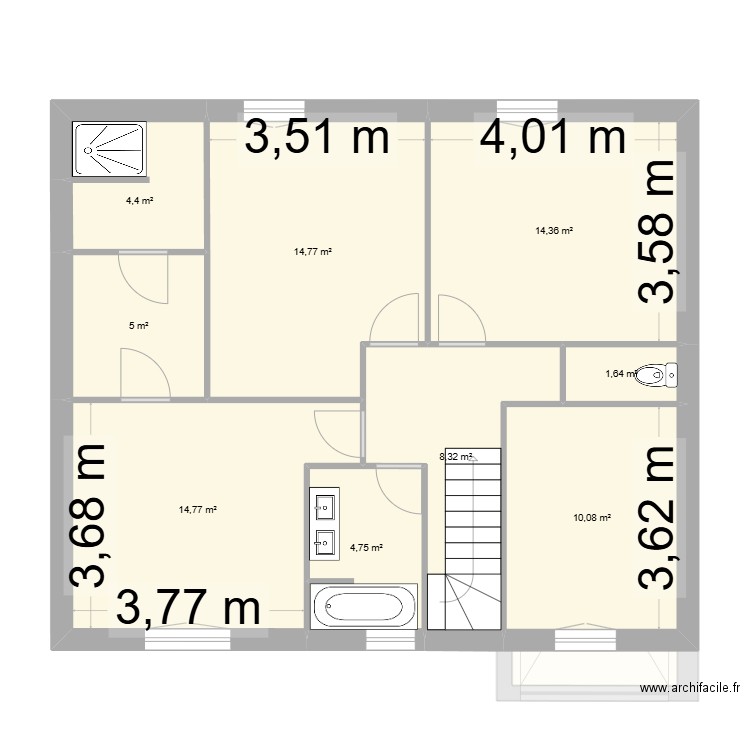 modele c. Plan de 14 pièces et 157 m2