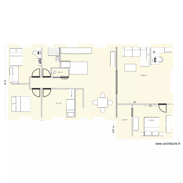 maison. Plan de 6  et 130 m²