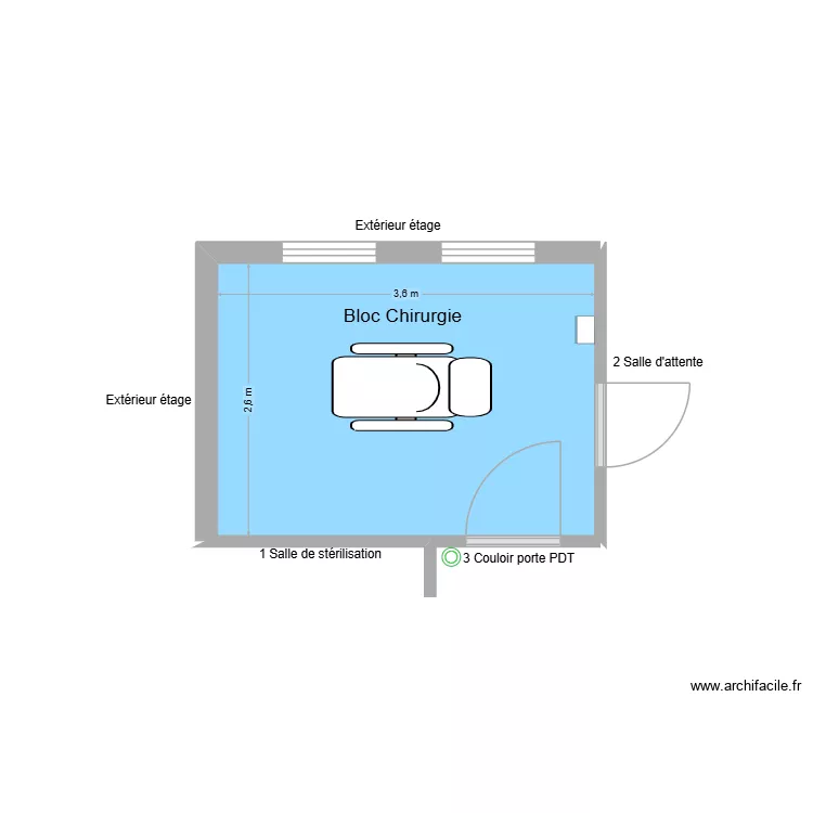 10365 Bloc chirurgie. Plan de 1 Pièce et 9 m²