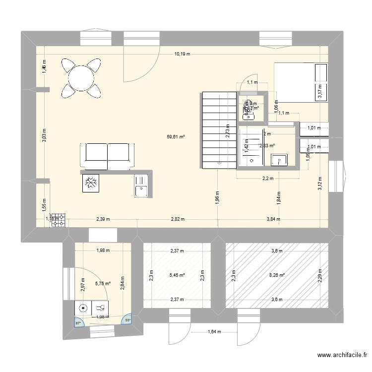 Maison de Jean - aménagement. Plan de 6 pièces et 83 m2