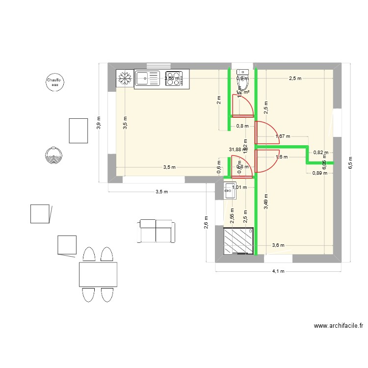 Bois Joly 3. Plan de 2 pièces et 33 m2
