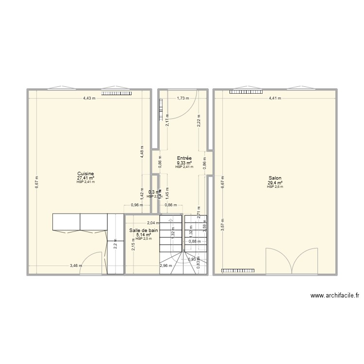cavelier. Plan de 5 pièces et 72 m2