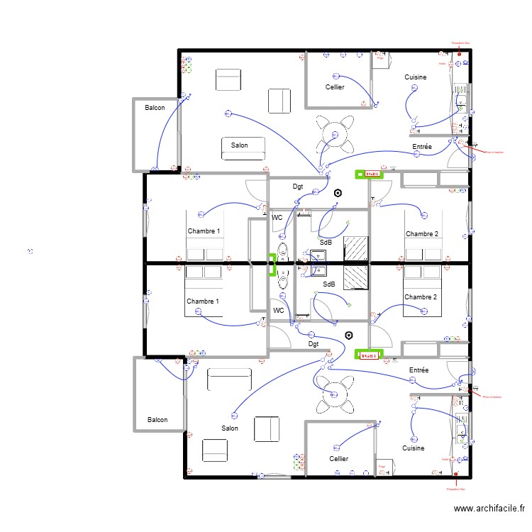 Plan DOE Périgord Habitat Sanilhac. Plan de 36 pièces et 312 m2