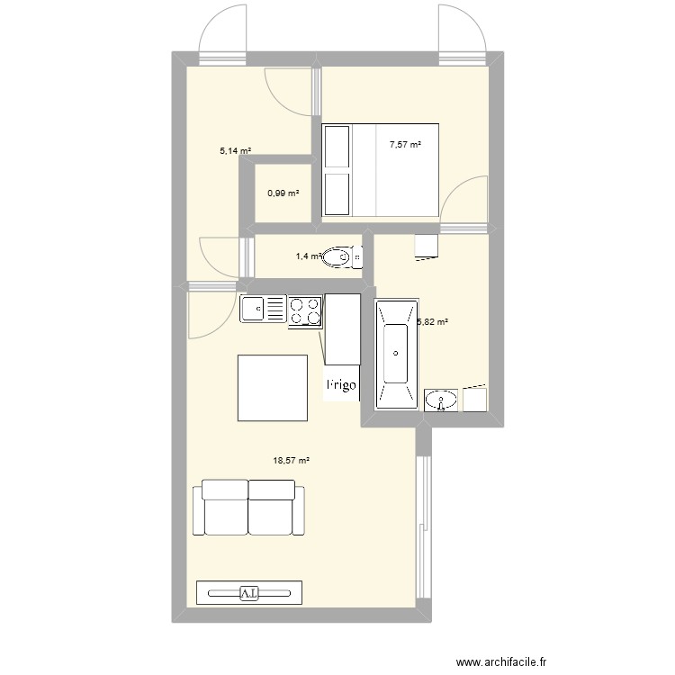 Lille. Plan de 6 pièces et 39 m2