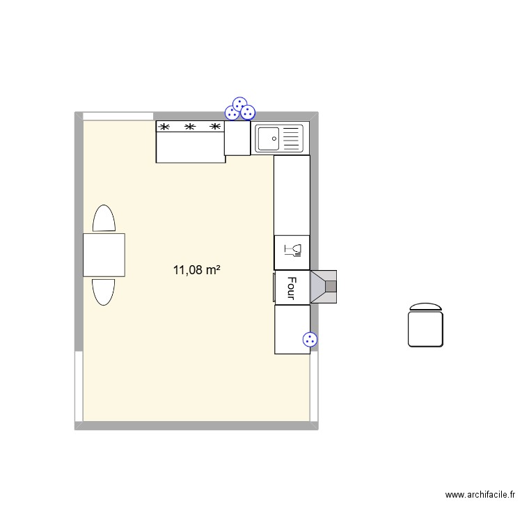 Cuisine. Plan de 1 pièce et 11 m2