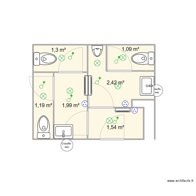 SANITAIRES NEUILLY PLAISANCE. Plan de 6 pièces et 10 m2