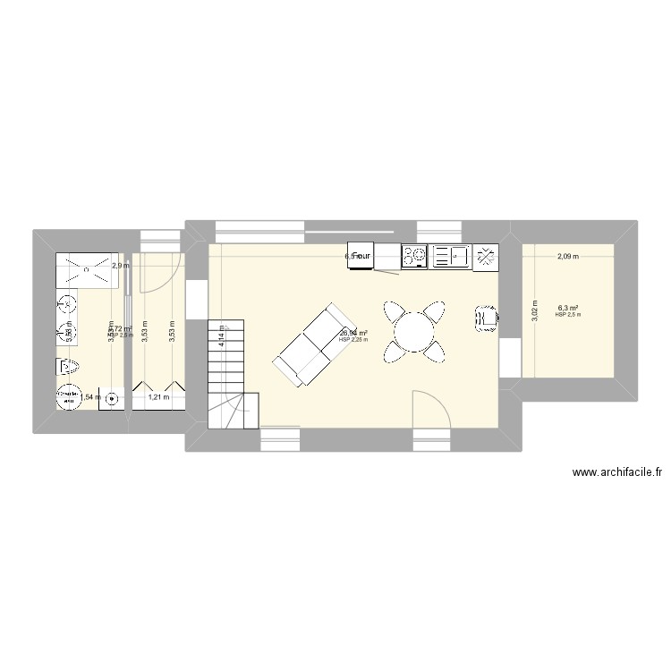 maison theo. Plan de 3 pièces et 43 m2