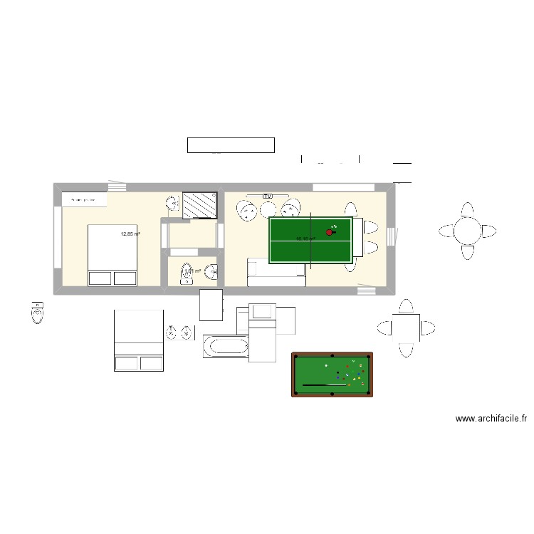 annexe bretonne ping pong -chambre. Plan de 3 pièces et 31 m2