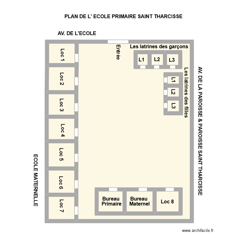 PLAN DE L' ECOLE PRIMAIRE SAINT THARCISSE. Plan de 13 pièces et 134 m2