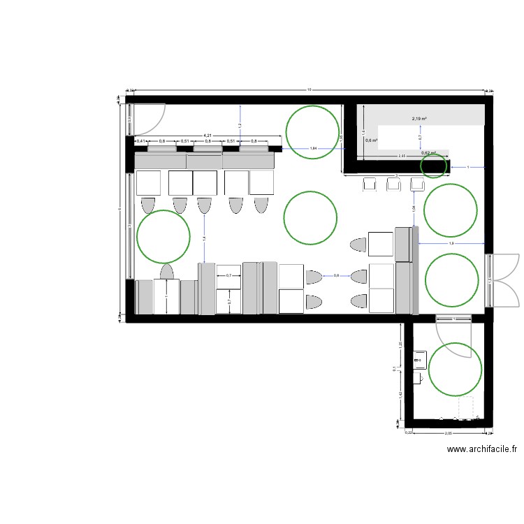 pmr. Plan de 1 pièce et 60 m2