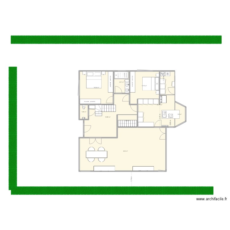 cuisine 1. Plan de 2 pièces et 22 m2