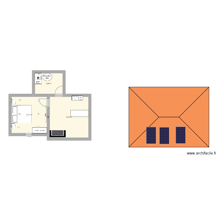 Gabi1. Plan de 3 pièces et 35 m2