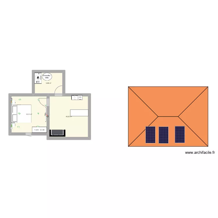 Gabi1. Plan de 3 pièces et 35 m²