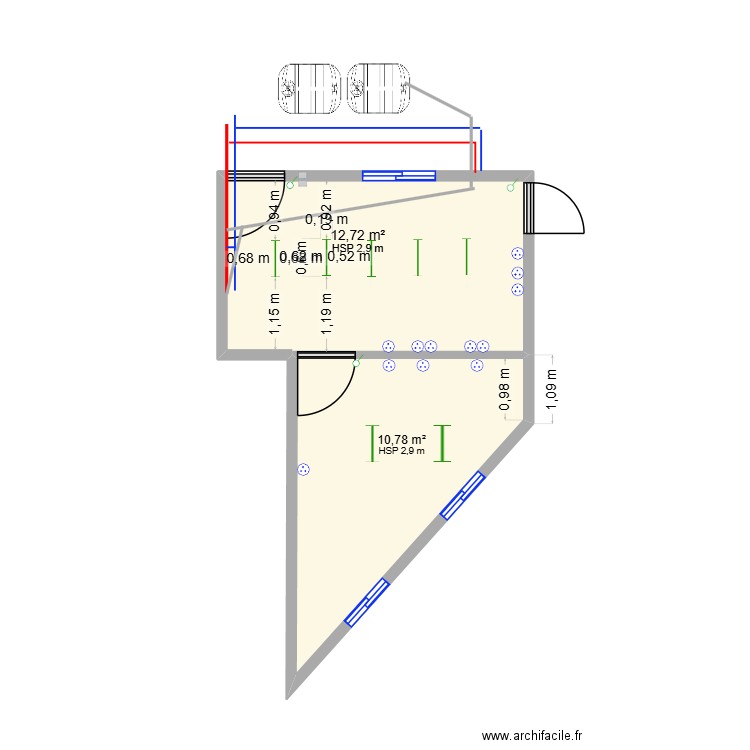 hitirau plan2 = 8X5X4. Plan de 2 pièces et 24 m2