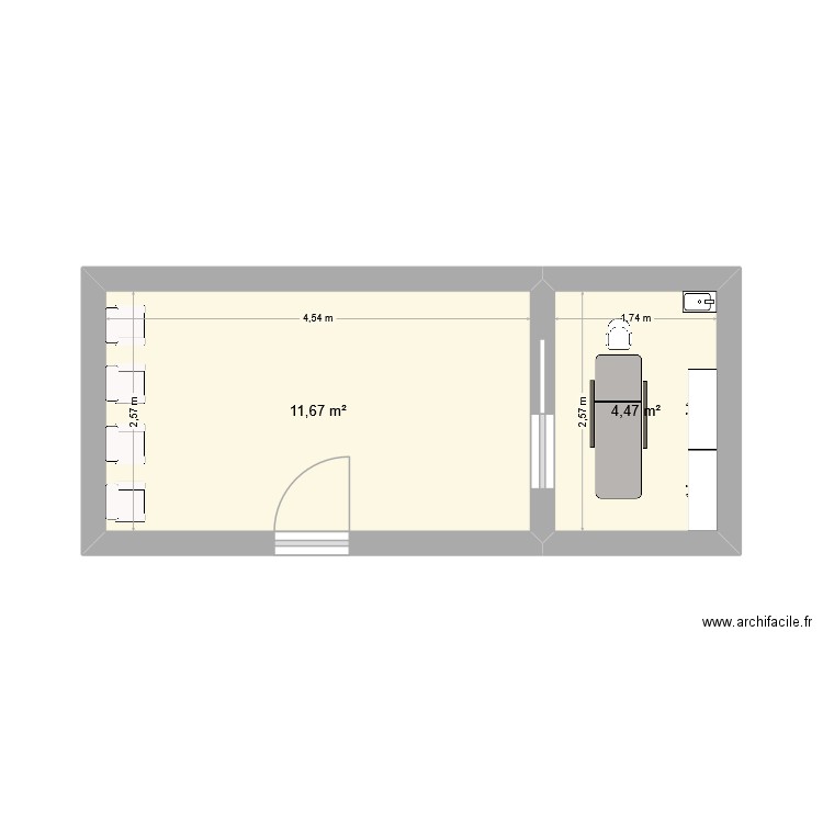 Plan instit'épil. Plan de 2 pièces et 16 m2