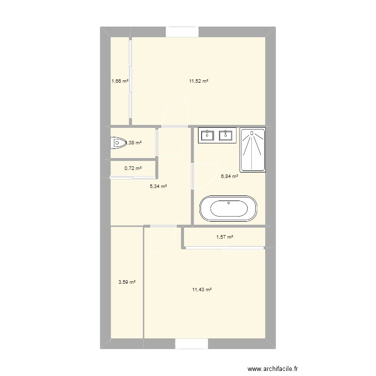 Surélévation. Plan de 9 pièces et 44 m2