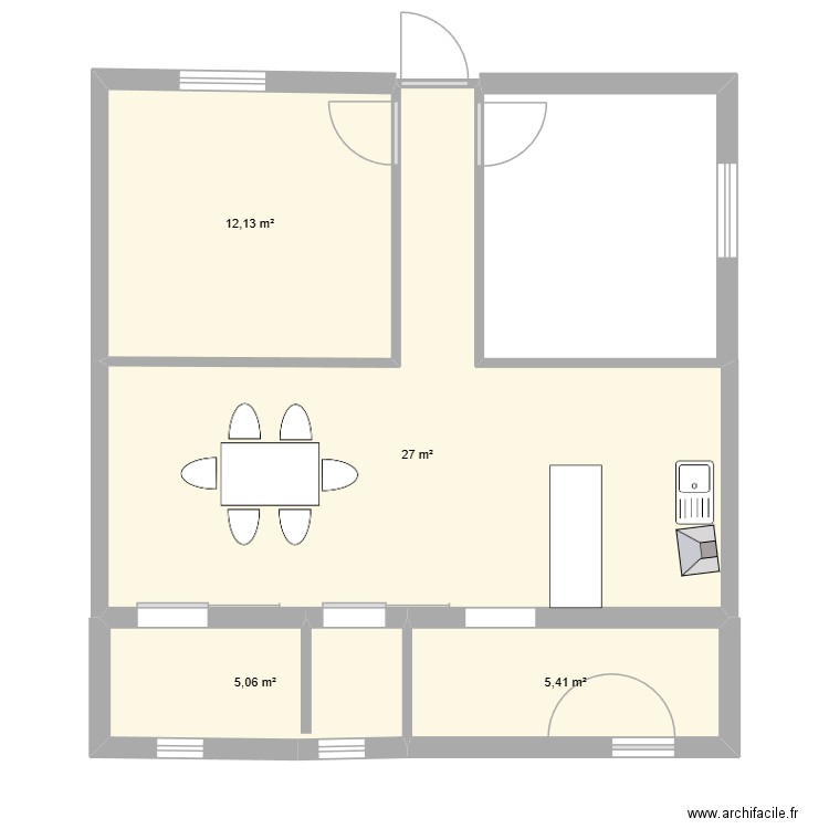 2 -ème Essai. Plan de 4 pièces et 50 m2