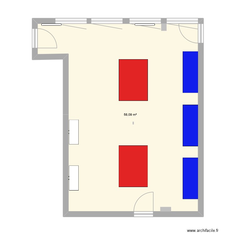 SAE. Plan de 1 pièce et 58 m2