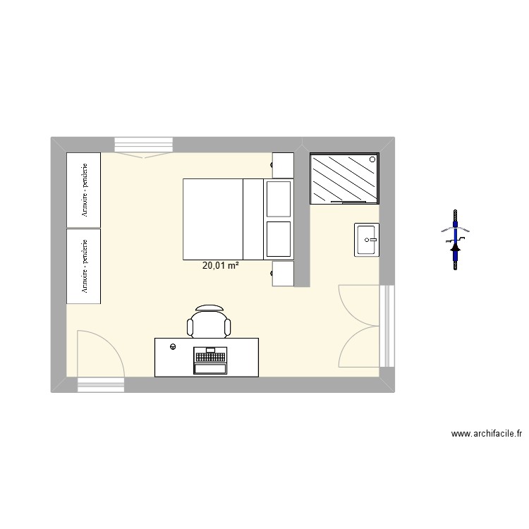 Chambre. Plan de 1 pièce et 20 m2