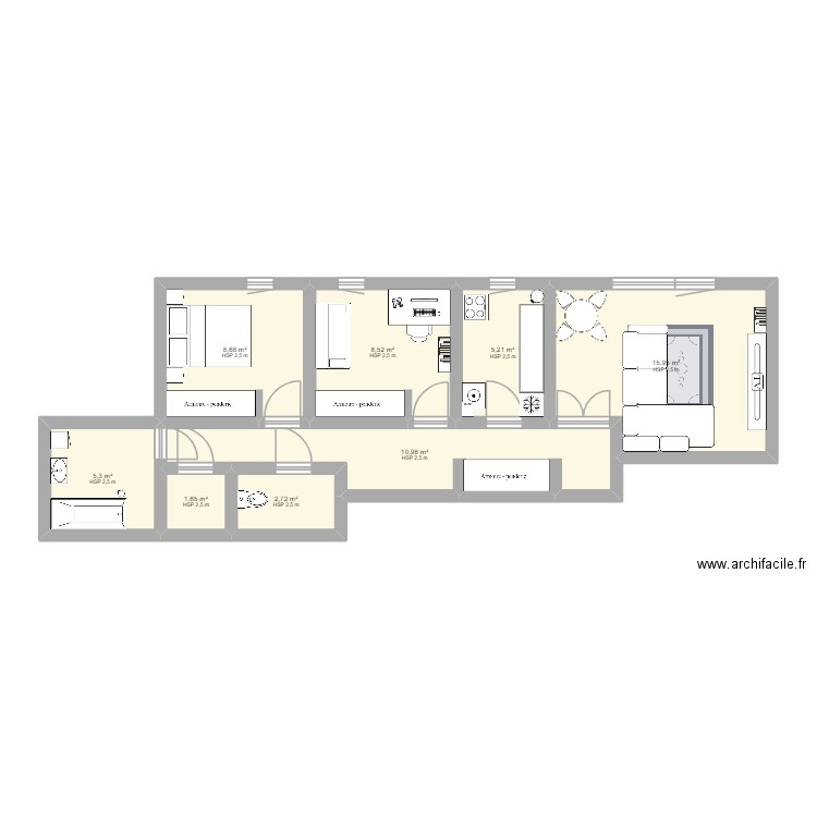 Appart Villeurbanne. Plan de 8 pièces et 59 m2