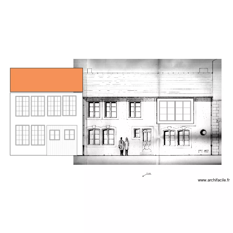 Facade Garage et loft avec existant. Plan de 