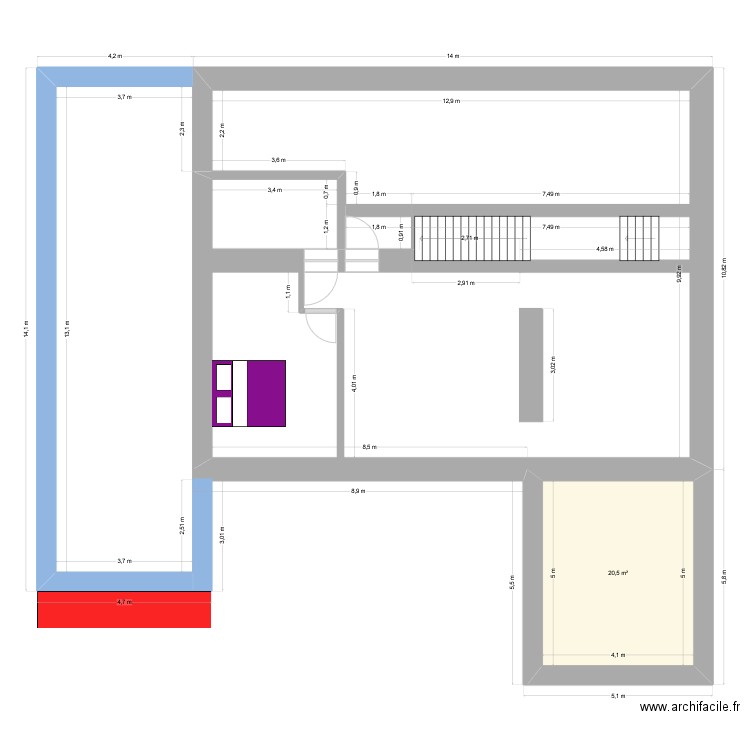 marie rdc 2025. Plan de 1 pièce et 21 m2